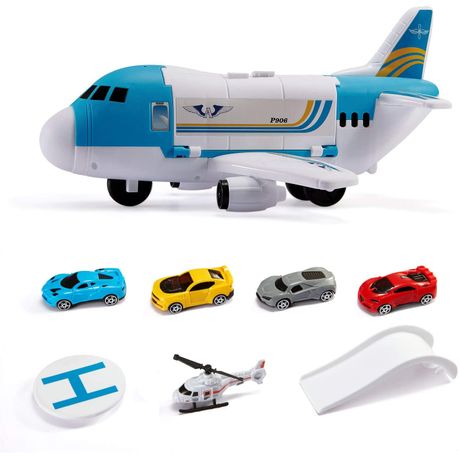 Toy Airplane Car Play Set for Boys 3 years with 4 Cars & Helicopter